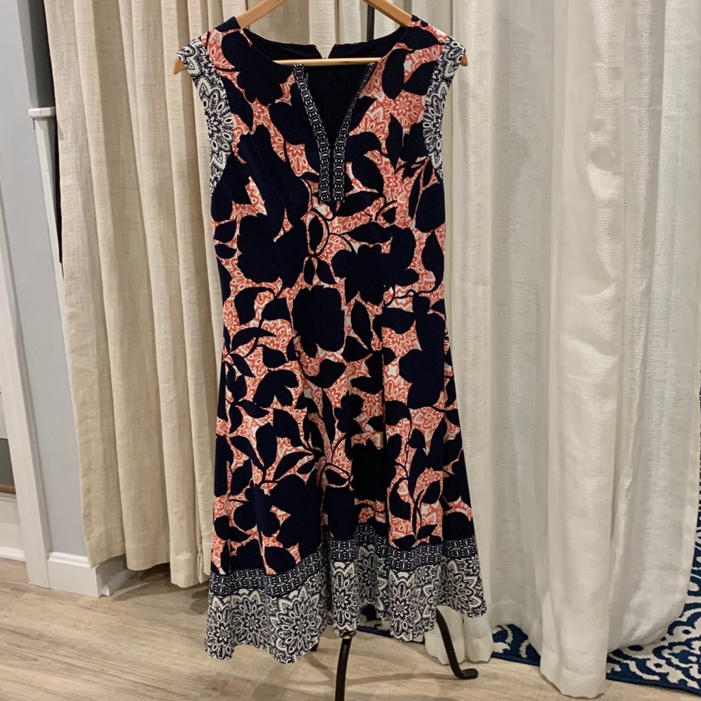 blue and coral dress